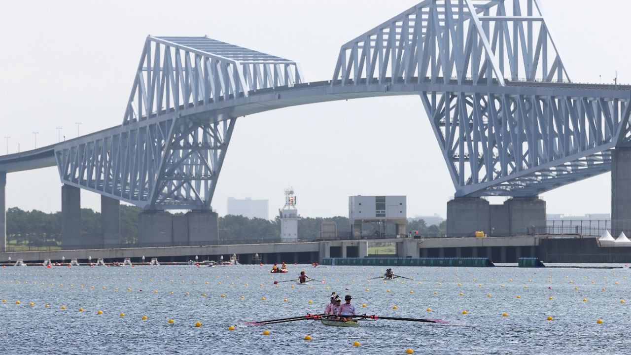 United States rowing team during a training session ahead of the Tokyo Olympics in the Sea Forest Waterway, Tokyo. Credit: Reuters Photo