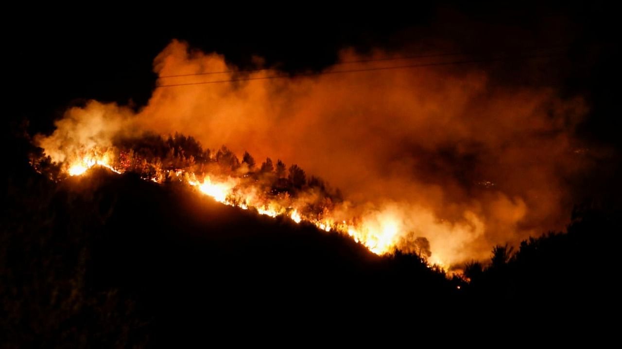 Flames rise as a wildfire burns near the village of Ziria, near Patras, Greece. Credit: Reuters Photo