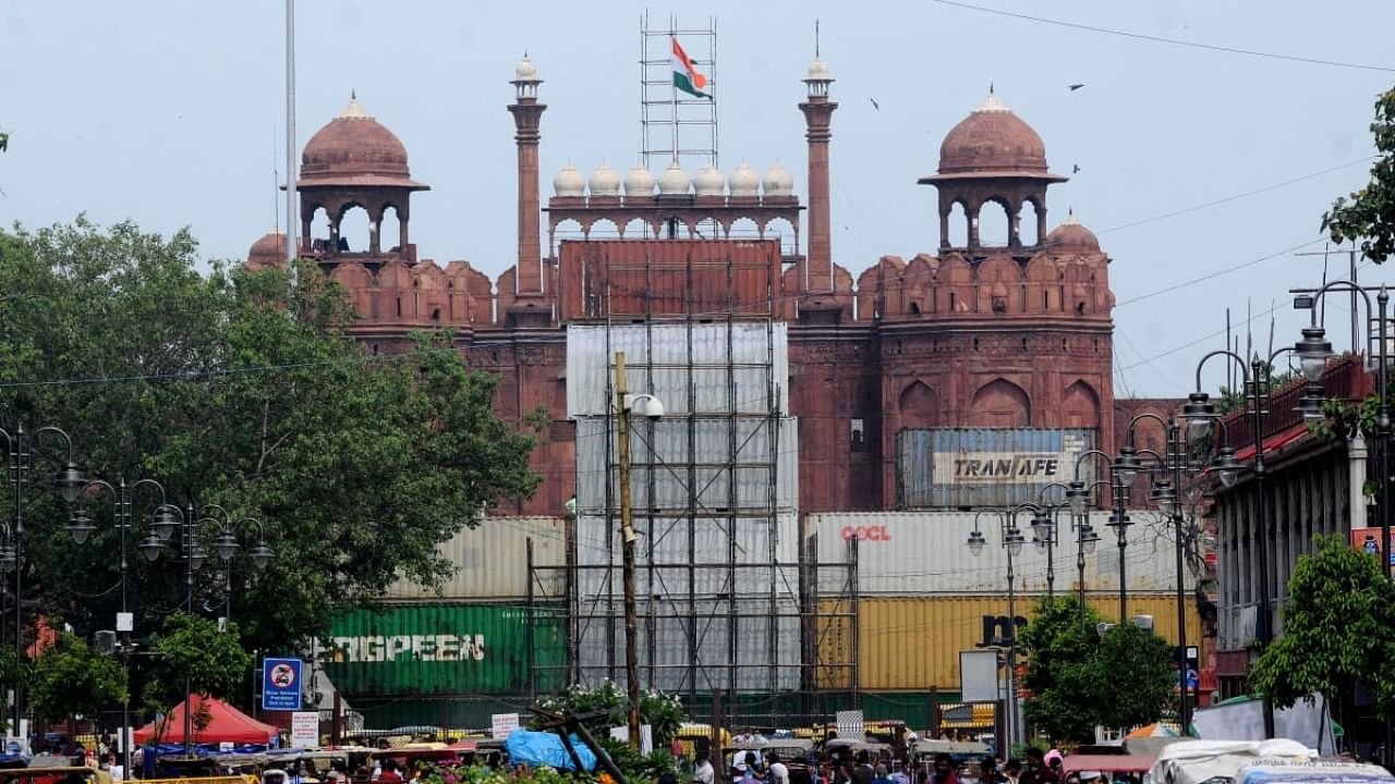Delhi's Red Fort barricaded with shipping containers ahead of Independence Day Credit: Amlan Paliwal