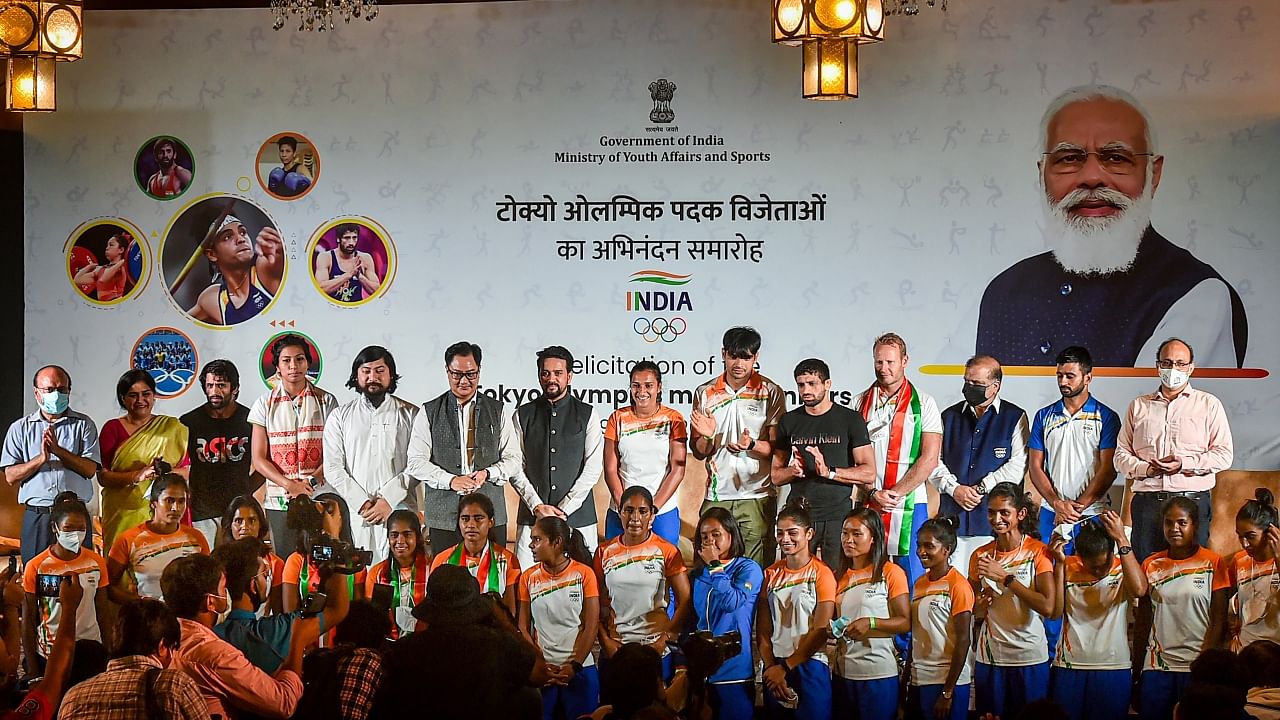 Olympic medalists felicitated after heroes' welcome; see pics