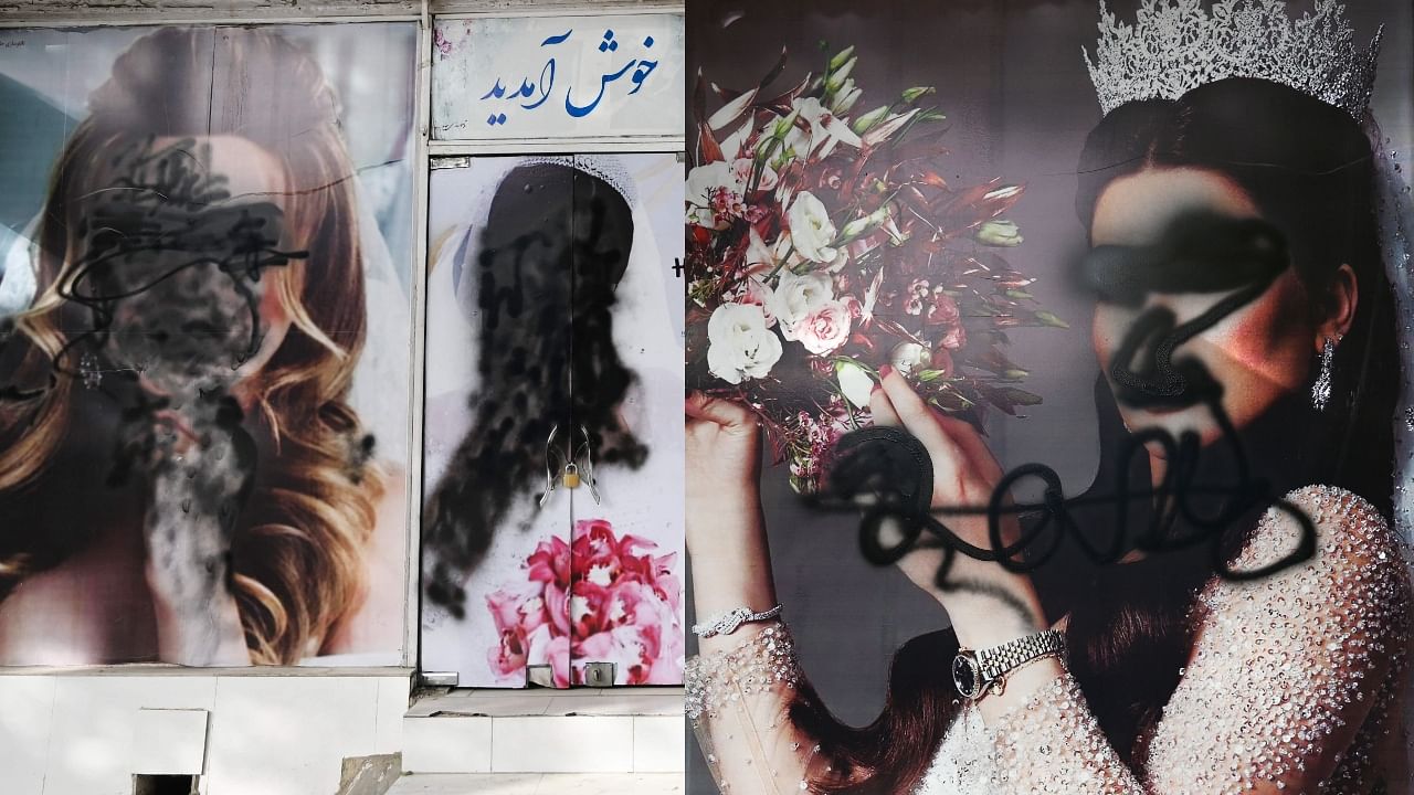 Pictures of women vandalised in Kabul as Taliban tightens its grip on Afghanistan