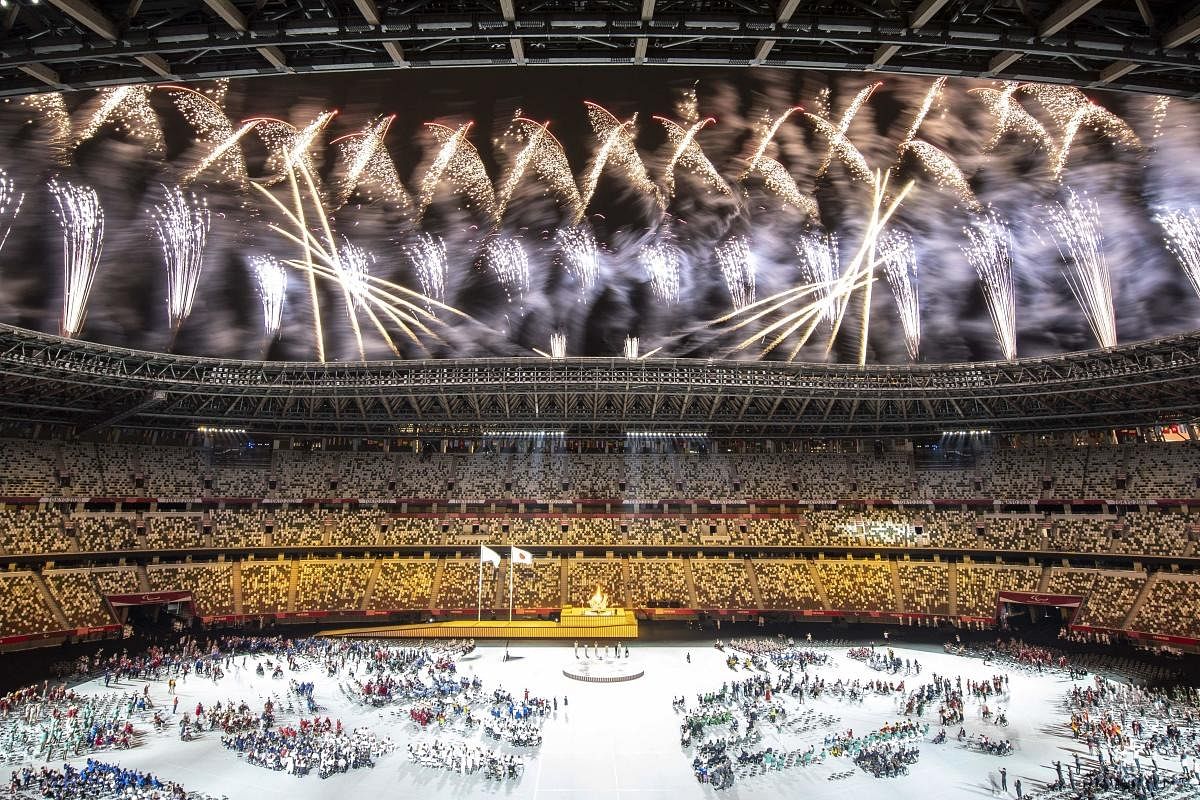 Fireworks light up the sky at the end of the opening ceremony for the Tokyo 2020 Paralympic Games at the Olympic Stadium in Tokyo. Credit: AFP Photo
