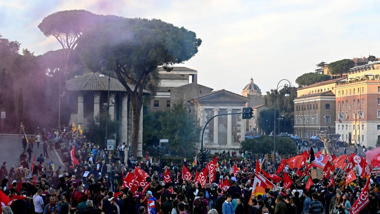 People arrive at Piazza Bocca della Verita during a protest against the G20 of World Leaders Summit in Rome. Credit: AFP Photo