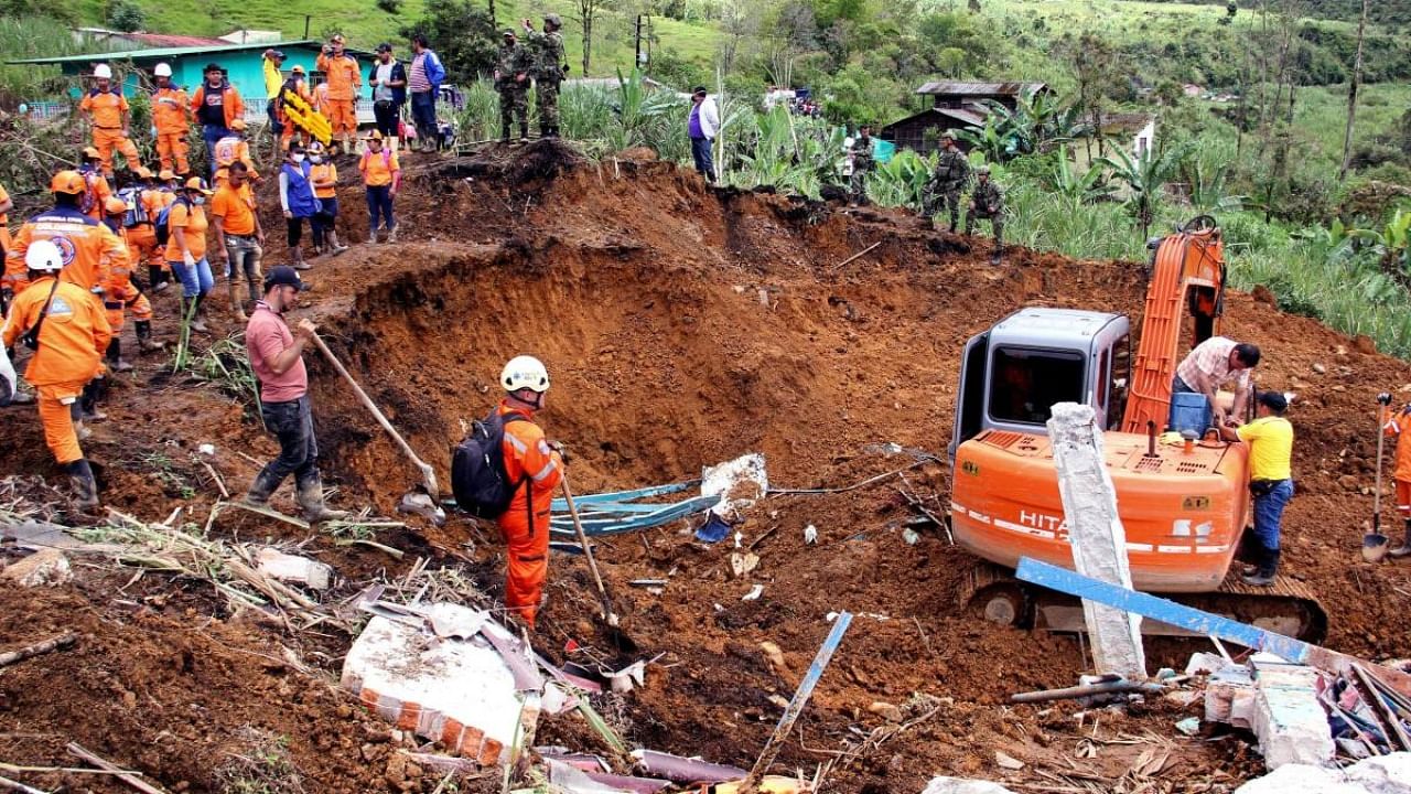 Emergency workers look for survivors after a mudslide buried two houses in Mallama, Narino province, Colombia. Credit: AFP Photo