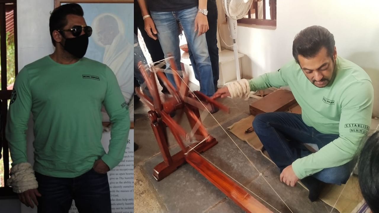 Antim star Salman Khan visits Sabarmati Ashram, try hands on Charkha; see pics