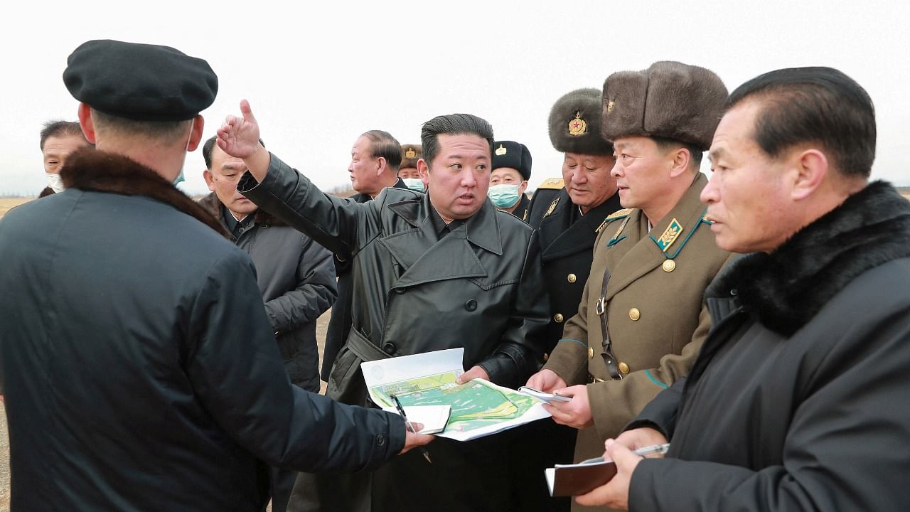 North Korean leader Kim Jong Un inspects the proposed building site for the Ryonpho Vegetable Greenhouse Farm in the Ryonpho area of Hamju County, North Korea. Credit: KCNA via Reuters