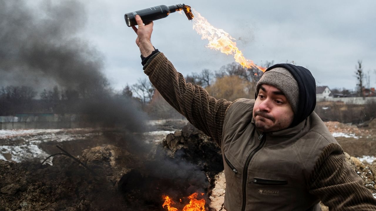 Ukrainians train to fight with Molotov cocktails as they resist Russian attack