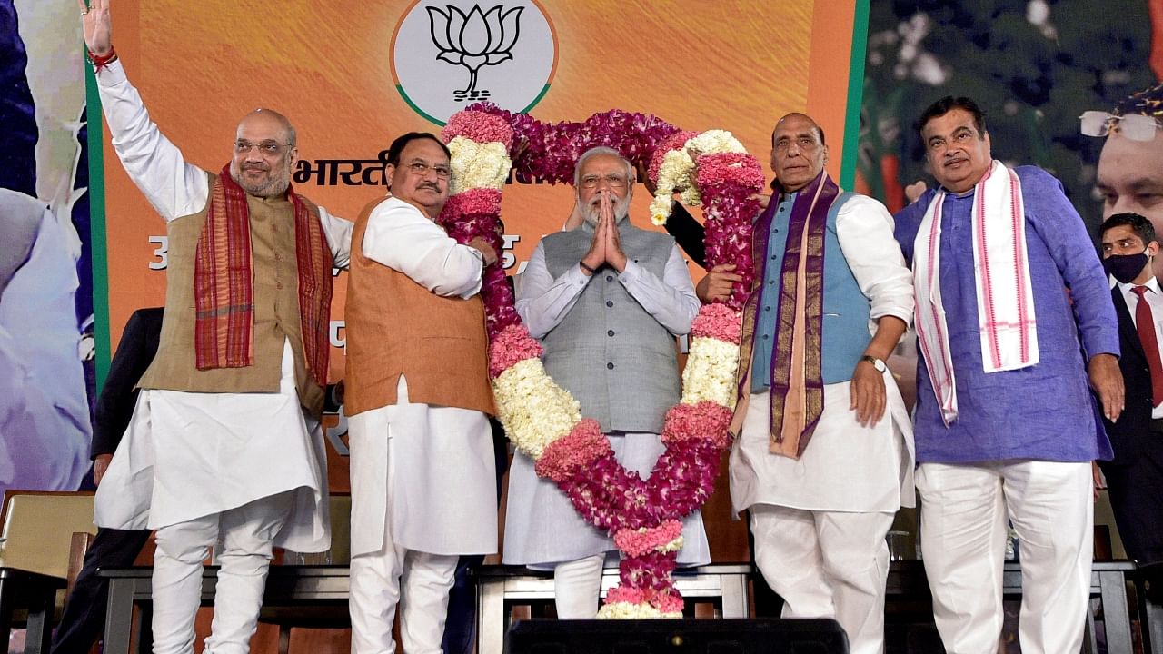 PM Modi addresses party workers at Delhi HQ after the massive mandate Credit: PTI Photo