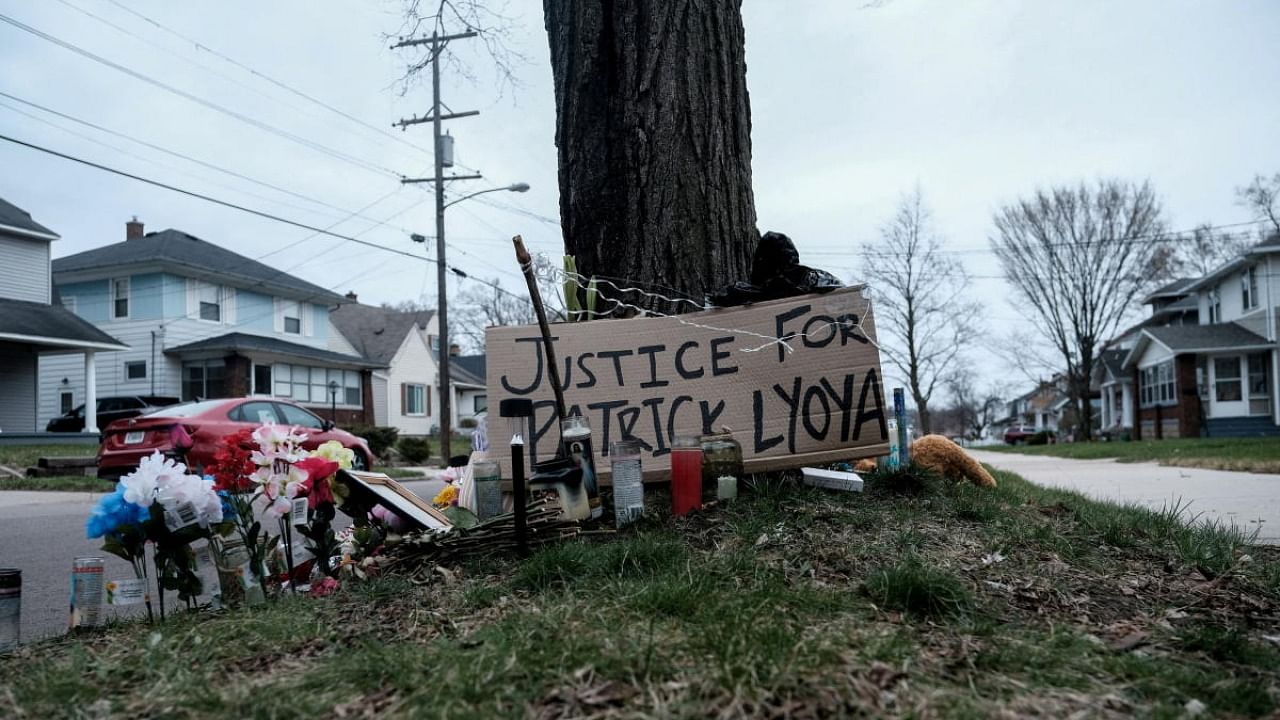A makeshift memorial sits at the scene where Patrick Lyoya, an unarmed Black man, was shot and killed by a Grand Rapids Police officer during a traffic stop on April 4, in Grand Rapids, Michigan. Credit: Reuters photo