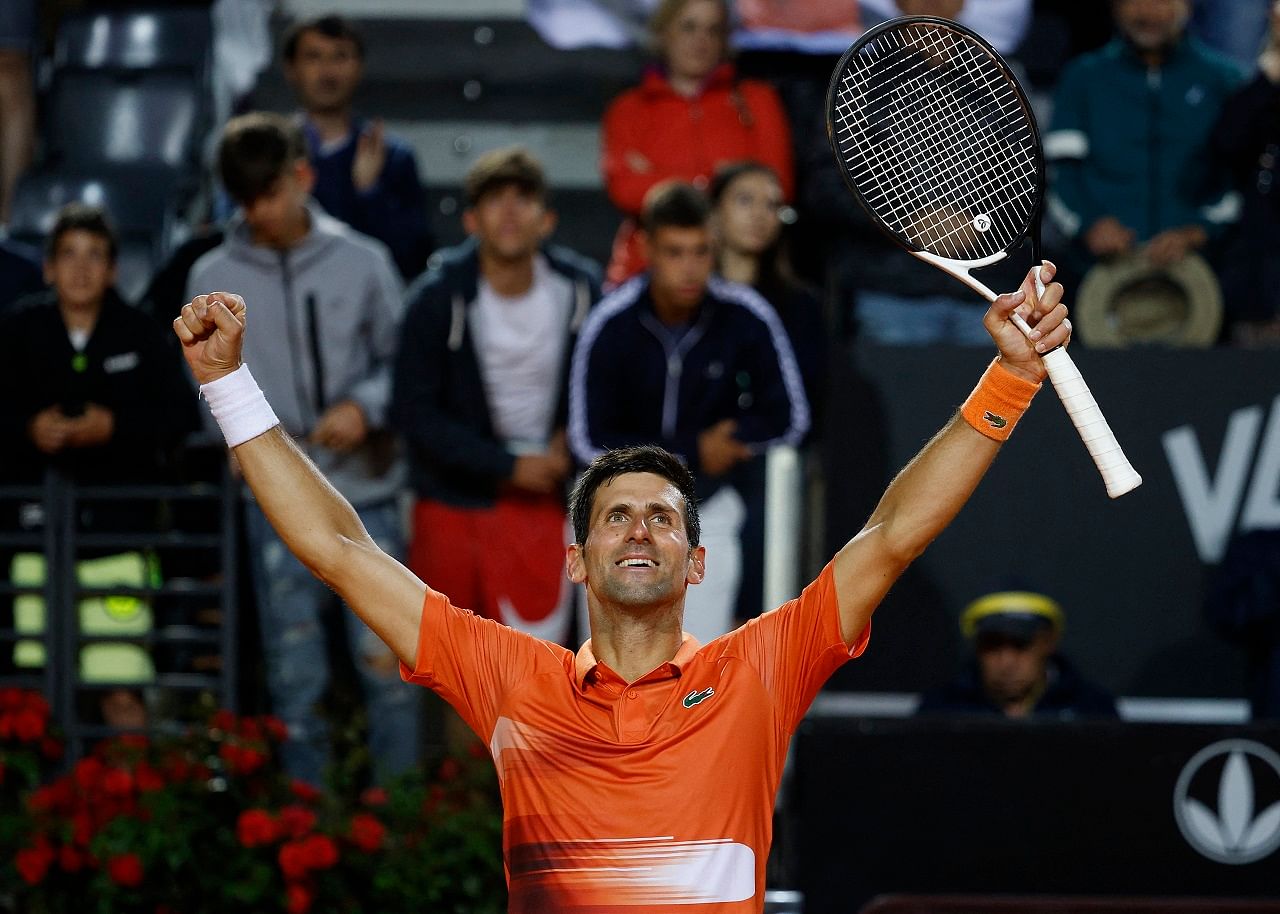 Serbia's Novak Djokovic celebrates winning his semi final match against Norway's Casper Ruud. Credit: Reuters Photo