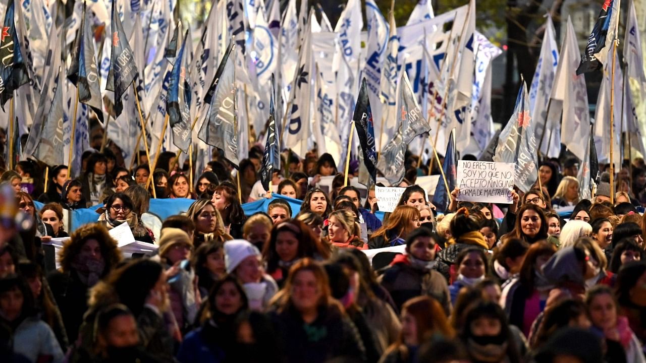 Women take part in the "Not One Less" demo against feminicide outside the Congress building in Buenos Aires. Credit: AFP Photo
