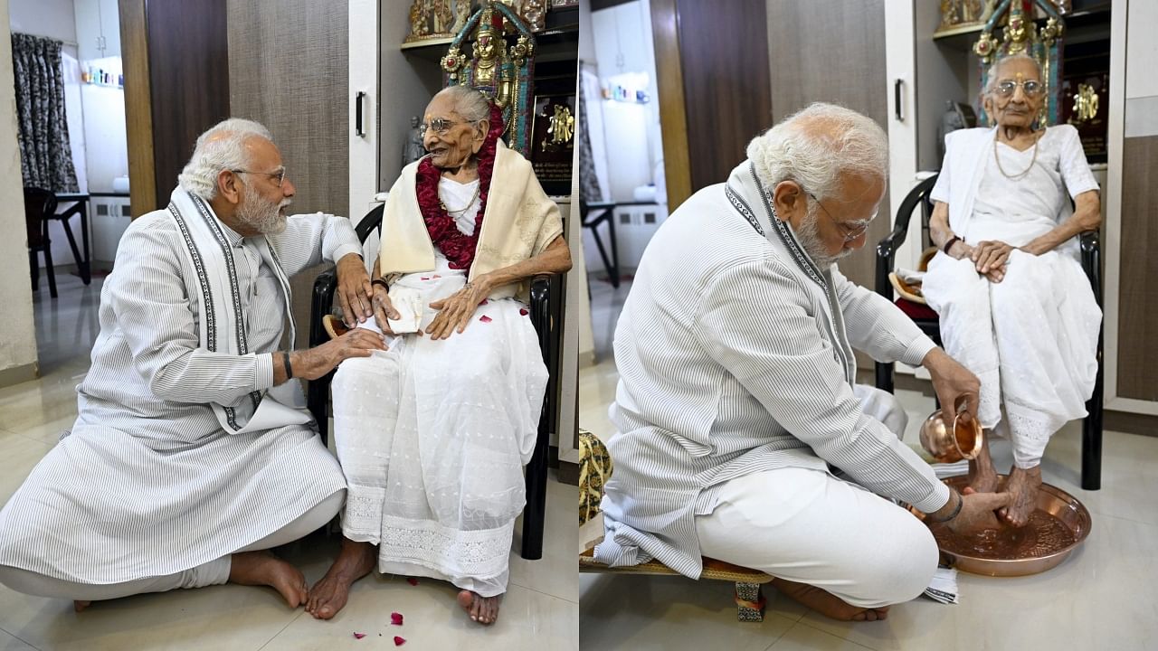 PM Modi meets mother Heeraben Modi on her 100th birthday, seeks blessings