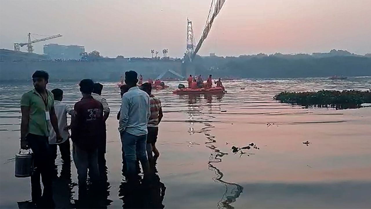 Gujarat Bridge Collapse: Death toll rises to 132, search operation continues. Credit: PTI Photo