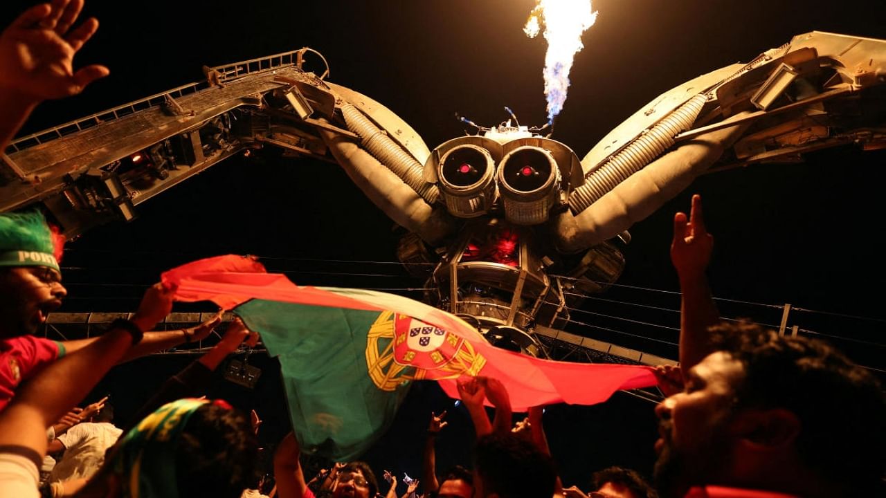 lames are seen coming out from the top of The Spider structure during the Arcadia Music Festival. Credit: Reuters Photo