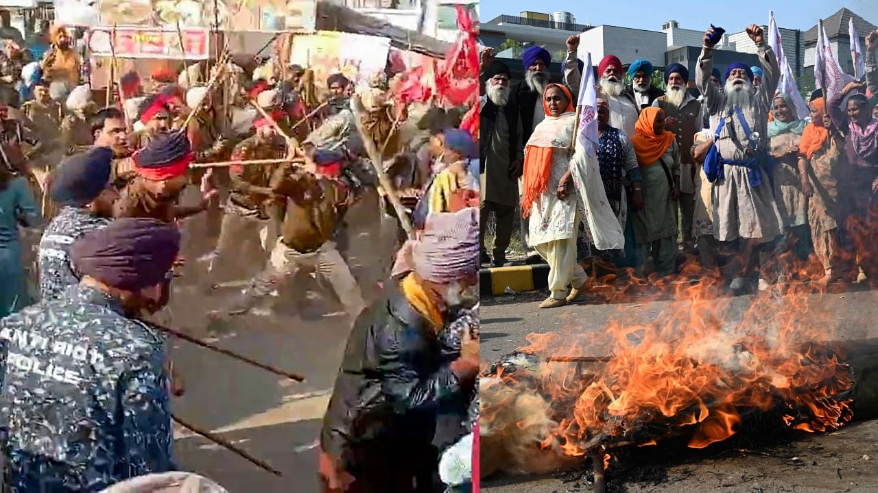 In Pics | Punjab cops wield lathi on protesting farmers in Sangrur.
