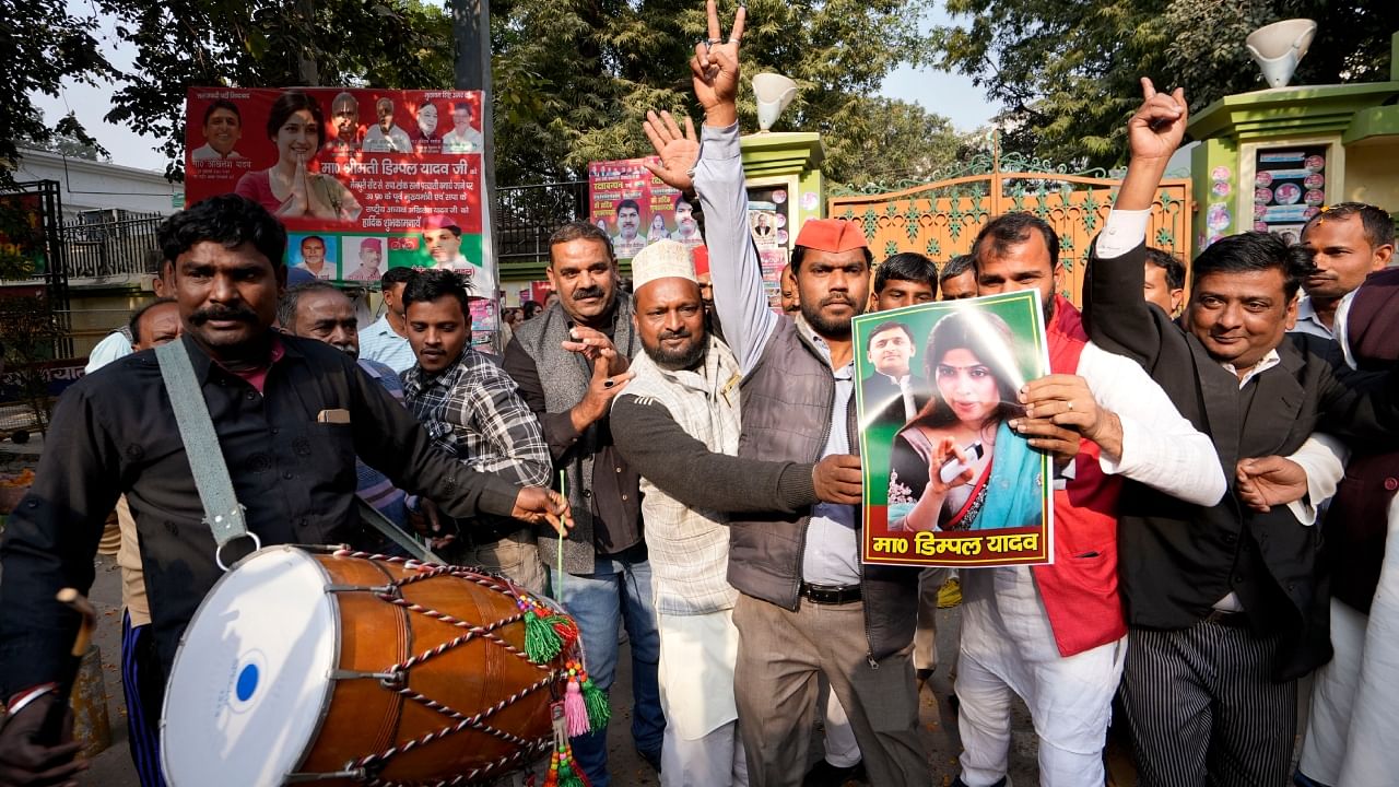 UP Bypoll: SP workers celebrate Dimple Yadav's thumping victory Credit: PTI Photo