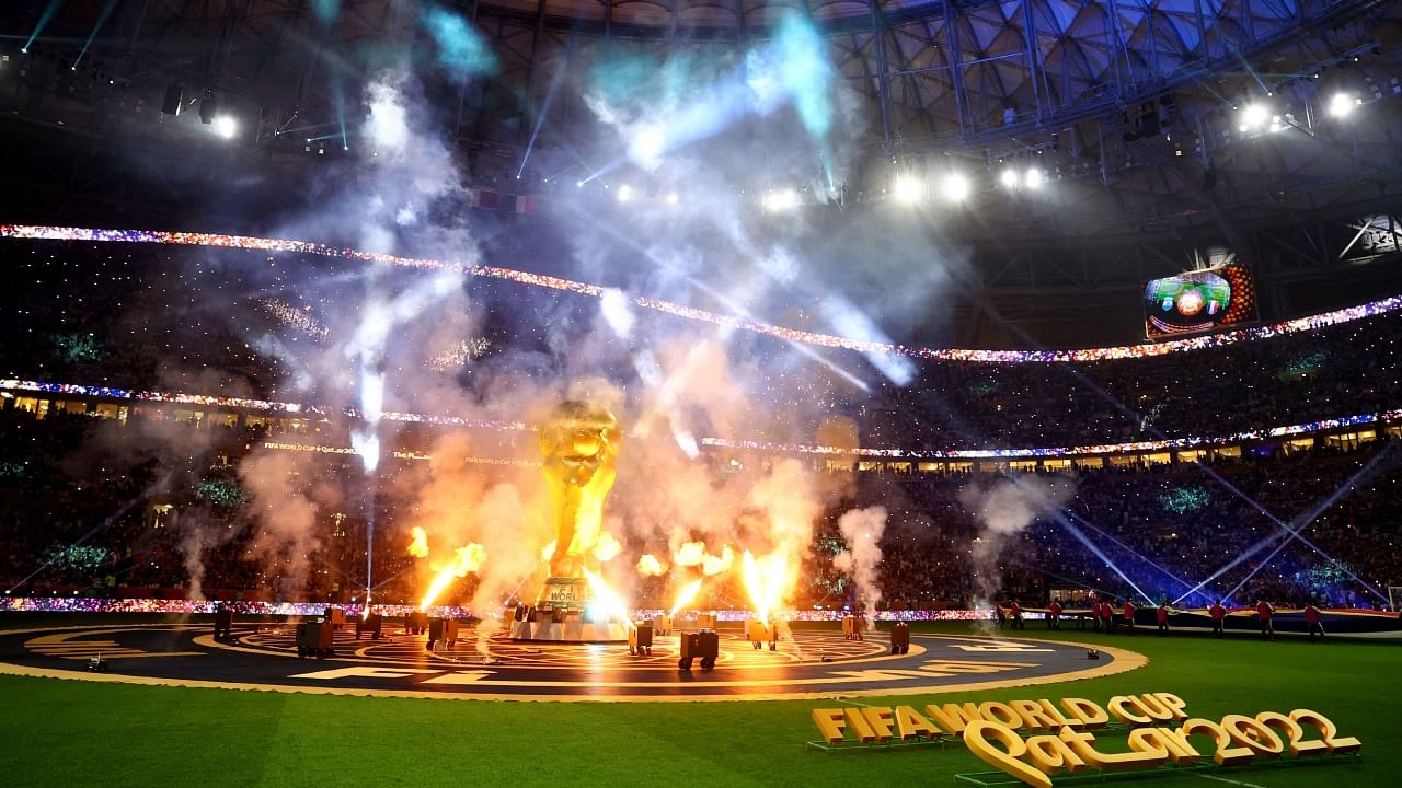 Fireworks light up the sky above Lusail Stadium as the closing ceremony for the FIFA World Cup Qatar 2022 ends. Credit: Reuters Photo