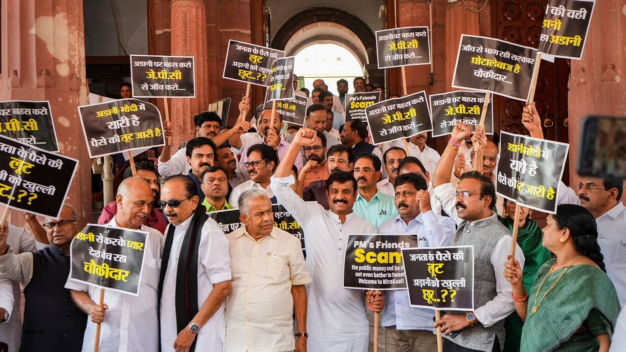 Opposition leaders hold protest from Parliament to ED office over Adani issue