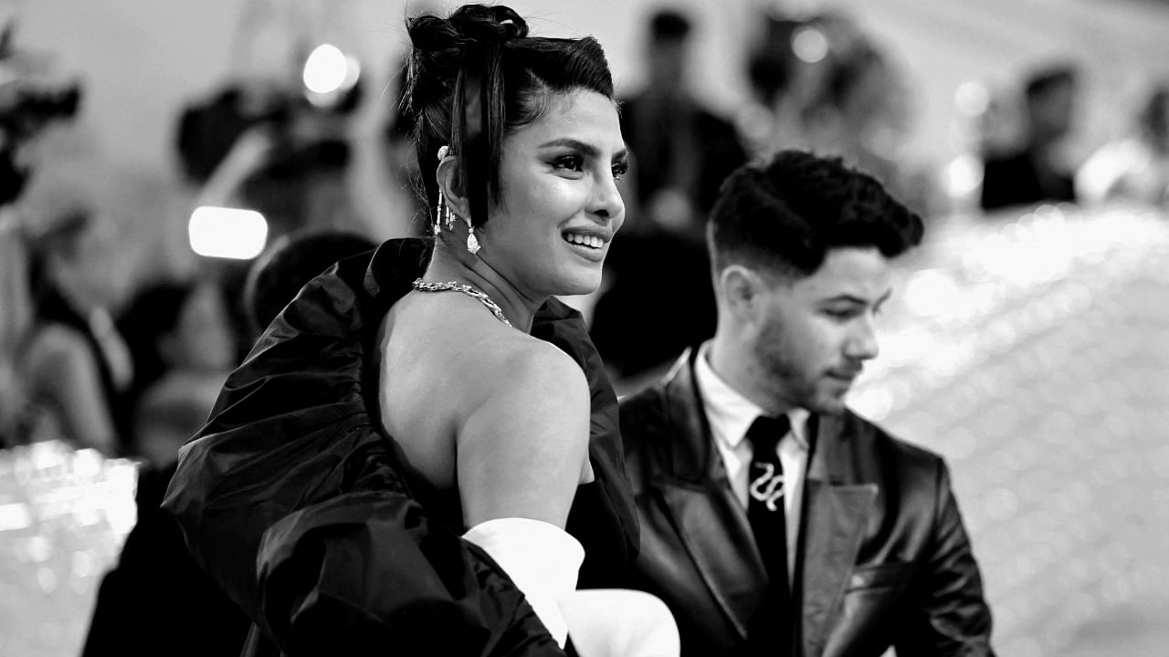 Met Gala 2023: Priyanka Chopra, Nick Jonas twin in black. Credit: AFP Photo