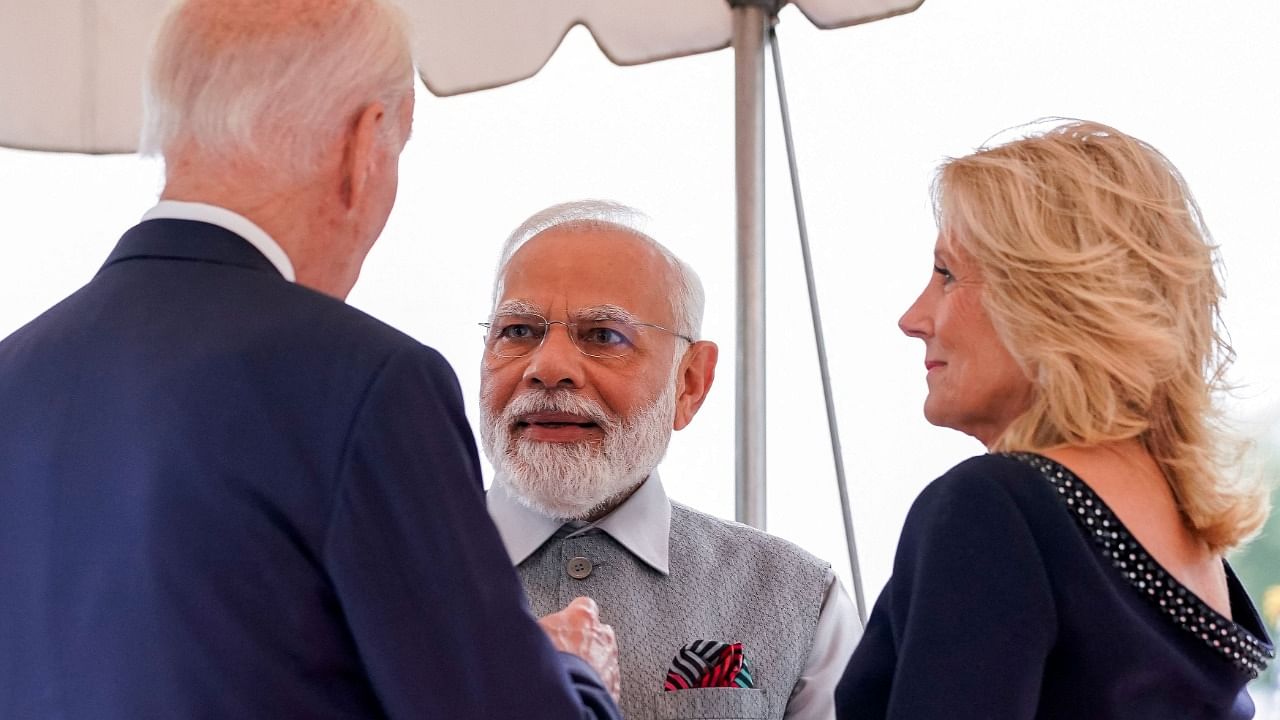 U.S. President Joe Biden and first lady Jill Biden welcome Prime Minister of India Narendra Modi to the White House in Washington, U.S., June 21, 2023. Credit: Reuters Photo