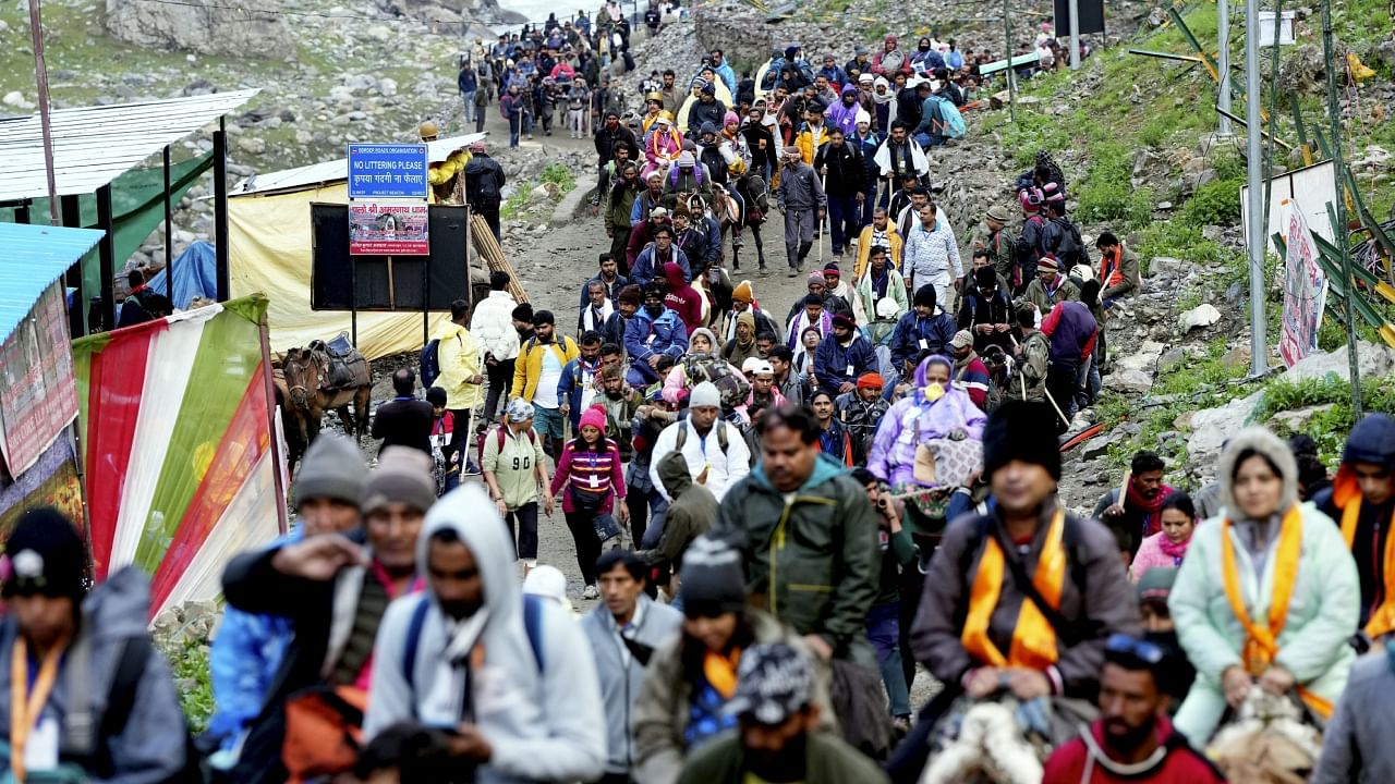 Amarnath Yatra 2023: Pilgrims begin their journey towards cave shrine. Credit: PTI Photo