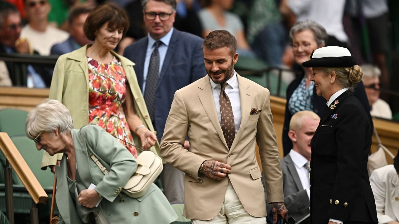 Football legend David Beckham came with his mother Sandra during the 2023 Wimbledon Championships at the All England Lawn Tennis & Croquet Club in Wimbledon, London. Credit: Reuters Photo
